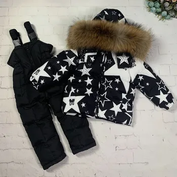 комплект из 2 предметов, зимний пуховик для маленьких девочек и комбинезон для Детей, утепленная теплая куртка с меховым воротником для девочек, Детский зимний костюм 0-12 лет