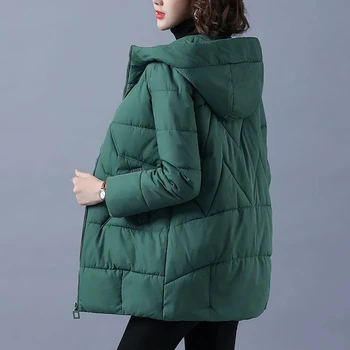 2021 Новая хлопчатобумажная одежда, Женская зимняя куртка средней длины, Теплая парка, Женское Свободное утолщенное пальто, Хлопковая Элегантная куртка с капюшоном