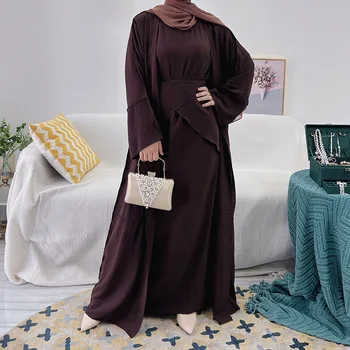 Мусульманское платье Wepbel, Женские комплекты из 3 предметов с Длинным рукавом, Исламская одежда, Турция, Открытая Абая, Дубай, Однотонная исламская одежда, Кафтан