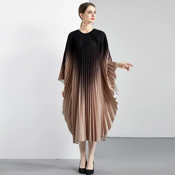 Оверсайз, Винтажное Свободное асимметричное плиссированное платье, Женское платье с рукавом 