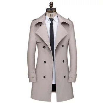 Мужской Двубортный тренч, осенне-зимняя модная ветровка средней длины с отворотом, пальто в британском стиле, большие размеры M-8XL