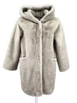 длинное пальто с капюшоном из искусственного меха, хит продаж, модное пушистое красивое повседневное женское, новый стиль 2023, осень-зима, B230614