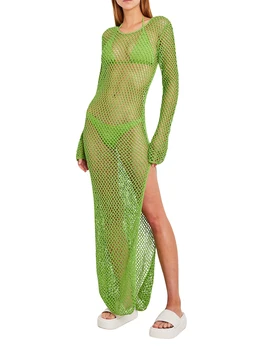 Женское пляжное платье в стиле Бохо, вязаное крючком, Винтажный Открытый Макси-Сарафан, сексуальные купальники с открытой спиной