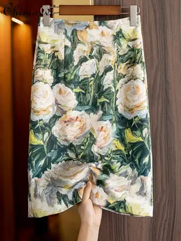 Элегантная юбка в стиле хип-хоп, Женская юбка 2023, Весна/Лето, Новая мода, узкая юбка с высокой талией, высококлассные юбки трапециевидной формы с французским принтом для пригородных поездок