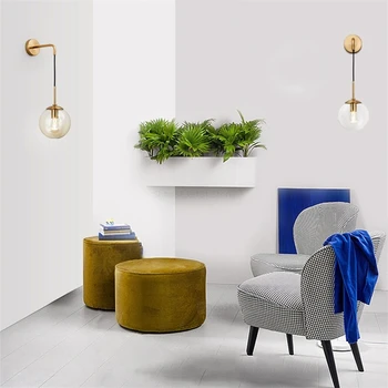 Современные настенные светильники со стеклянными шарами в скандинавском стиле, простые прикроватные светильники для украшения гостиной, коридора, лестницы, светодиодные светильники
