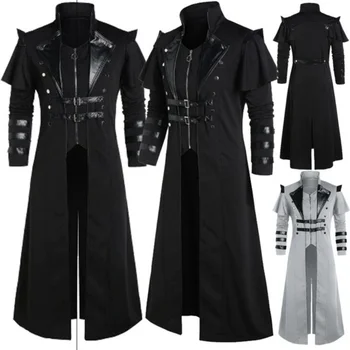 Винтажная мужская Длинная куртка в готическом стиле стимпанк, Тренч, Ретро Средневековый воин, Рыцарское пальто, Мужское Длинное пальто Виктории, Большие размеры