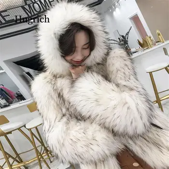 Корейское 2020 Новое Повседневное Пальто с капюшоном из Меха енотовидной собаки, женское Зимнее Модное Молодежное Пальто с длинным рукавом из лисьего Меха