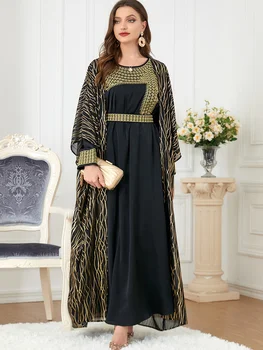 Элегантное мусульманское платье, женская Абайя, Марокко, вечернее платье, комплект из 2 предметов, Кафтан с вышивкой, Турция, длинный халат, платья Макси в Дубае