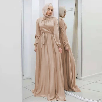 Атласное платье-Хиджаб в Рамадан, Мусульманская Мода, Абайя с Поясом, Дубай, Турция, Арабские Африканские Макси-Платья для Женщин, Исламская Одежда, Кафтан
