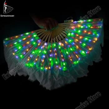 Новое платье для Танца живота, светодиодный шелковый веер, Вуалевые веера, Блестящие Плиссированные Аксессуары для Фестивальных карнавальных танцевальных костюмов, реквизит для выступлений