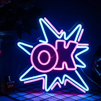Неоновая Вывеска Ok Led Light Room Bar Club Party Art Wall Decor Цвет Прохладный Персонализированный дизайн Люминесцентная доска Подарочные Неоновые лампы