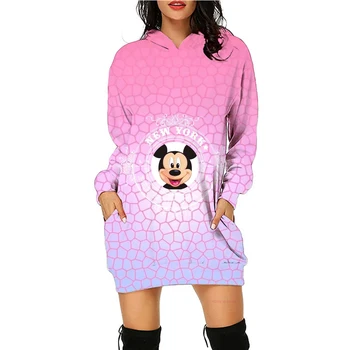 Женские платья-свитера, Длинные платья с капюшоном, Осенние пуловеры Disney с длинным рукавом, Повседневные женские платья-свитера