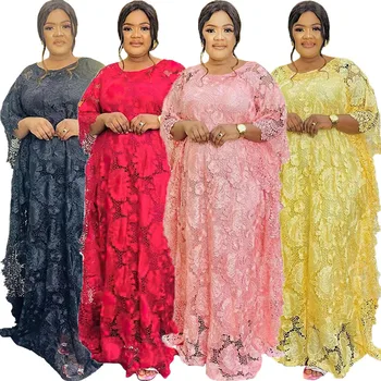 Комплект из 2 предметов, Традиционные Африканские Кружевные Платья для Женщин 2023, Вечернее Платье в стиле Дашики Анкара, Большие Размеры, Африканская Одежда Бубу, Наряды