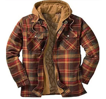 Взрывная мужская осенне-зимняя куртка в клетку с длинными рукавами, свободная куртка с капюшоном в наличии