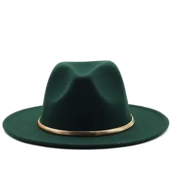 Черно-зеленая Простая Церковная шляпа-дерби с широкими полями, Панама, Фетровая шляпа-фетровая шляпа для мужчин и женщин, Джазовая кепка из смеси искусственной шерсти
