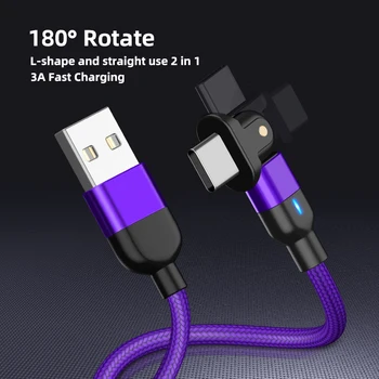 Вращающийся на 180 ° Магнитный кабель USB 3A Быстрая зарядка с магнитом Type C Для передачи данных по Микромобильному телефону