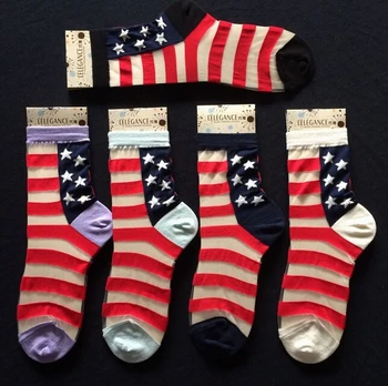 60 пар/лот, европейский стиль, женские сексуальные носки с американским флагом, хрустальные короткие носки, летние весенние носки свободного размера