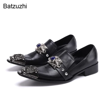 Batzuzhi/ мужские официальные модельные туфли ручной работы из натуральной кожи, черные официальные деловые туфли с железной головкой, мужские кожаные Zapatos Hombre!