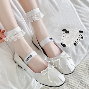 Прозрачные носки Женские летние ультратонкие дышащие шелковые носки с кристаллами JK, эластичные длинные носки с кружевными оборками в стиле Лолиты