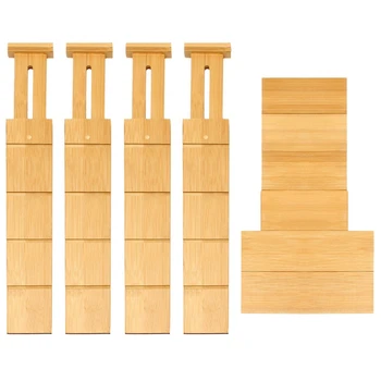 Горячие 4 шт. бамбуковые разделители для ящиков, органайзер с 6 дополнительными мини-разделителями, подпружиненный для кухни, спальни, ванной комнаты и офиса