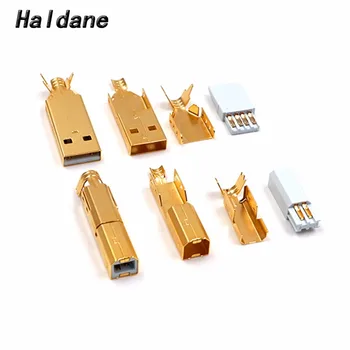 Бесплатная Доставка Haldane одна пара Высококачественных позолоченных USB 2.0 Type A-USB 2.0 Type B Штекерный разъем для DIY USB-кабеля