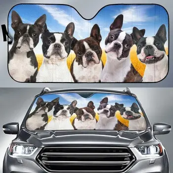 Забавный Черно-Белый Зонт от Солнца для любителей собак Команды Бостон-терьеров с Рисунком Голубого Неба, Идея подарка для мамы Бостон-терьера, Лобовое Стекло автомобиля