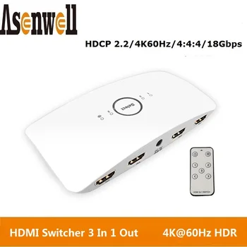 4K 60Hz HDMI Переключатель 3x1 5x1 V2.0 UHD HDR Автоматический переключатель 3 В 1 с дистанционным ИК-управлением 3D 1080P для HDTV X-BOX PS4 TV BOX