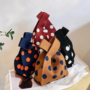 Сумочка ручной вязки, Женская Мини-сумка на запястье с узлом, Японская Повседневная Цветная сумка в широкую полоску, Студенческие сумки для покупок Многоразового использования