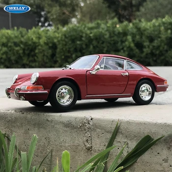 welly 1:24 1964 Porsche 911-Красный автомобиль, модель автомобиля из сплава, имитация украшения автомобиля, коллекция подарочных игрушек, модель для литья под давлением, игрушка для мальчика