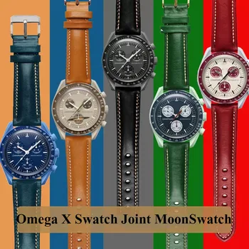 Новый Винтажный Ремешок Для Часов Из натуральной Кожи 20 мм Для Omega X Swatch Joint MoonSwatch Constellation Мужские И Женские Часы Ремешок Браслет