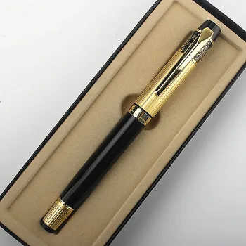 Роскошная Золотая Классическая Металлическая авторучка с серебряным зажимом, стальные чернильные ручки с наконечником 0,5 мм, Подарочные канцелярские принадлежности, школьные принадлежности