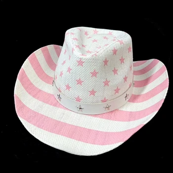 Крутая розовая шляпа в стиле ковбойской шляпы в полоску для музыкального фестиваля Carnivals