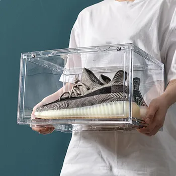 Прозрачная коробка для домашних кроссовок HD Прозрачная Витрина для обуви, Мужская коробка для хранения спортивной обуви, Пылезащитный Органайзер для коллекционера кроссовок