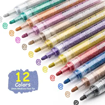 12 Цветных маркеров с блестками, Акриловые фломастеры с блестками, Ультрасредняя ручка 2,0 мм для рисования наскальными рисунками, поделки своими руками