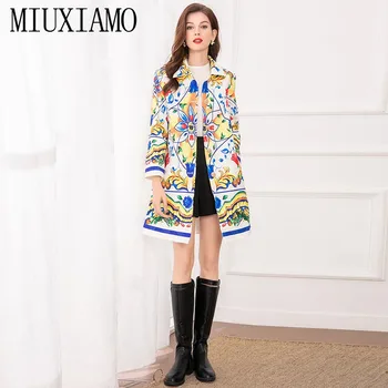 MIUXIMAO 2022 Новая весенне-осенняя женская куртка с длинным рукавом из синего и белого Фарфора Модная Элегантная куртка в офисном стиле Vestidos