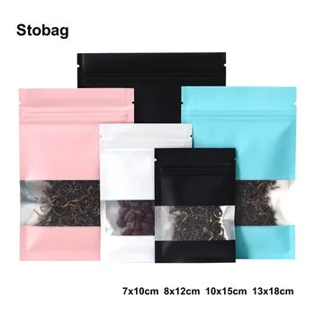 StoBag 100шт Цветная Матовая Пищевая упаковка Ziplock Маленькая сумка с окошком для хранения конфет, закусок, чая, орехов, Многоразовый мешочек