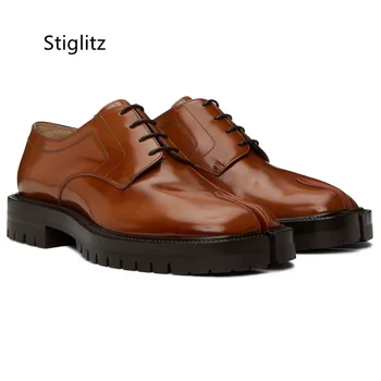 Мужская обувь с раздельным носком из натуральной кожи, мужские свадебные повседневные деловые модельные туфли в британском стиле, мужская социальная обувь