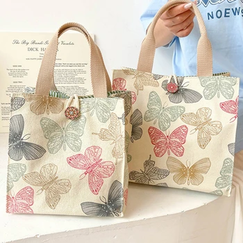 Сумка для ланча, сумка с розовым цветочным рисунком Бабочки, многофункциональная термосумка-тоут, модная элегантная сумка Унисекс