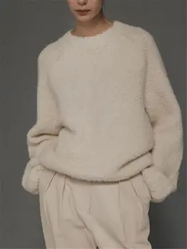 Женский однотонный свитер с длинным рукавом и круглым вырезом или однобортный жилет, пальто, Весна-осень, 2023, Женские простые повседневные топы