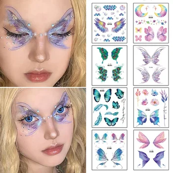 Новые яркие наклейки с глазами бабочки для детей, наклейка на лицо со стразами, временная татуировка, Женская водонепроницаемая поддельная татуировка, макияж
