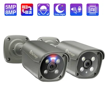 Techage UHD 4K 8MP 5MP Камера Безопасности POE Smart AI Human Detect Наружная Двухсторонняя Аудио IP-камера Видеонаблюдения Цветная Ночная