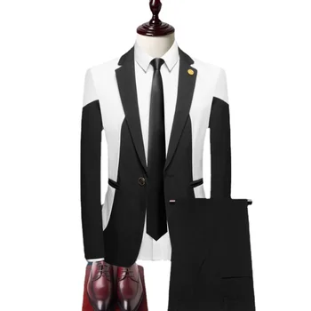 (Куртка + брюки) Мужской высококачественный костюм Деловой Профессиональный молодежный офисный работник, вечернее платье для свадебного банкета, костюм джентльмена, платье