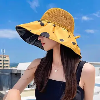 Большая Солнцезащитная шляпа в горошек для девочек, защищенная от ультрафиолета, С широкими полями, Панама