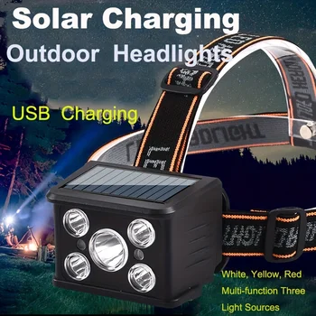 Налобный фонарь с высоким Люменом 7LED/5LED + COB, фара для солнечной зарядки, Водонепроницаемая фара, перезаряжаемый головной фонарик