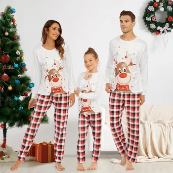 Семейный Рождественский пижамный комплект с Принтом Рождественского Оленя Для Взрослых Женщин и Детей, Семейная домашняя одежда