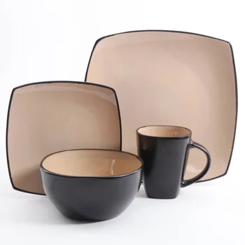 Набор посуды Soho Lounge Square из 16 предметов - Серо-коричневые наборы посуды и тарелок