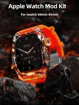 Роскошный комплект модификации для Apple Watch Прозрачный чехол для iWatch 44 мм 45 мм, модифицированный спортивный резиновый ремешок для часов Apple watch case