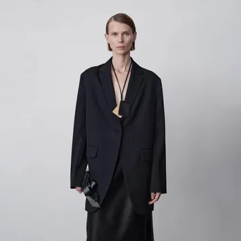 Модное женское пальто бренда R0W с отложным воротником, свободные и удобные куртки, однотонный трендовый костюм в минималистичном стиле, куртка