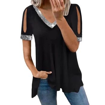 Женский однотонный летний топ с V-образным вырезом, короткими рукавами и широким свободным подолом, повседневная эстетичная винтажная рубашка с цифровой 3D печатью