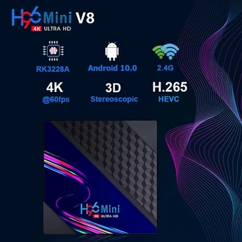 Smart H96 Mini V8 TV Box Android 10,0 RK3228A 4K Четырехъядерный процессор 2G 16G DDR3 2,4G WIFI С бесплатным IPTV Подарочным Видеодекодером